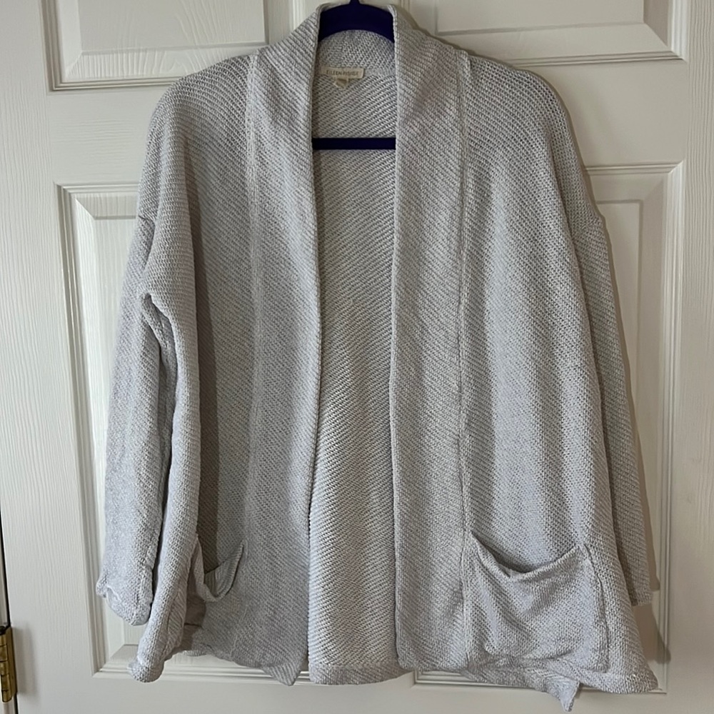 Eileenโ Fisher 100% Organic Cotton Knit Open Cardigan Light Gray, Sz XS TP